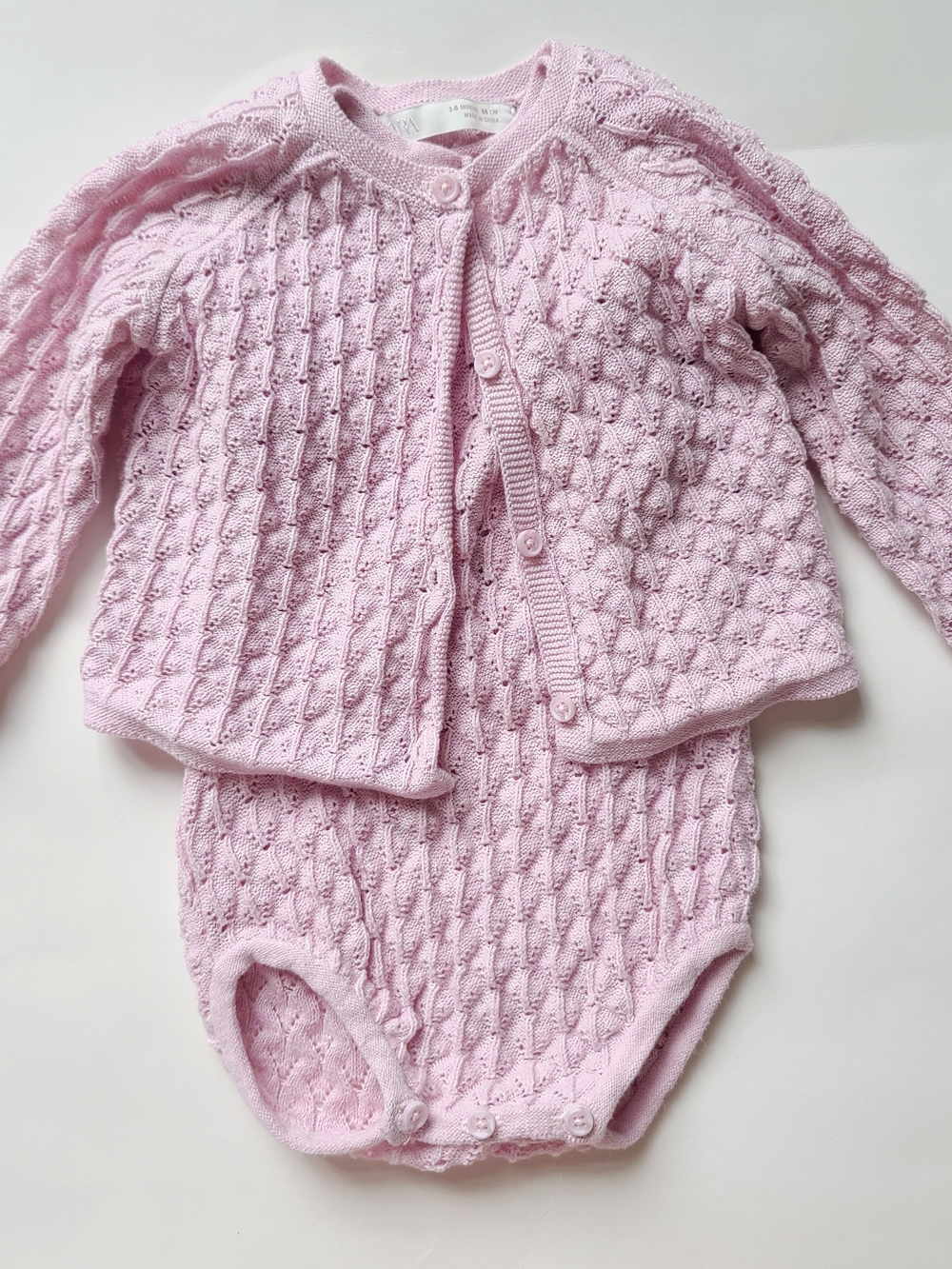 Zara Pink Knit Romper Cardigan Set